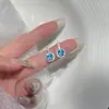 Luxo "Frozen"! Colorido fininho! Brincos de Prata Esterlina S925 Azul Diamante Açúcar Luxo Leve Feminino