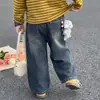 Jeans para niñas estilo coreano, estilo primavera y otoño, pantalones anchos holgados y elegantes para bebés, pantalones largos bordados, jeans de moda trendy
