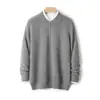 Suéter de Lã Pura 100% Masculino Gola Polo Meio Zíper Suéter Solto Espessado Outono e Inverno Novo Tricotado Base Suéter de Lã