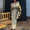 Vestido de Punto Estilo Francés para Mujer Otoño/Invierno 2026 con Abrigo, Ajuste Ceñido Cuello en V Vestido Base Bodycon
