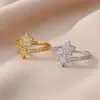 Anillo de Zirconia de Estrella de Cinco Puntas Transfronterizo Europeo y Americano Moda Anillo Abierto Geométrico de Diamante Joyería de Mano Venta al por Mayor para Mujeres