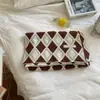 Bufanda de Polar Ártico a Cuadros Diamante Estilo Coreano para Mujer Invierno Artística Retro Tejida de Lana Cálida Cuello Estudiante Pareja
