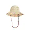 Novo Chapéu de Pescador Colorido com Contas Estilo Hyuna Chapéu de Palha de Verão para Praia Chapéu de Sol com Aba Larga Feminino Chapéu Dobrável