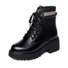Botas Negras Martin para Mujer 2026 Otoño Invierno Bloque de Color Puño de Lana con Cordones Botines Plataforma Tacón Estilo Europeo y Americano Botas de Piel para Mujer con Felpa