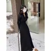 Nuevo Vestido de Punto para Otoño e Invierno, Transfronterizo, Talla Grande, Color Sólido, Botones, Manga Larga, para Mujer, Adelgazante, Forro Polar Interior