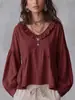2026 Estilo nuevo transfronterizo europeo y americano manga larga holgado plisado volante color liso abertura cuello en V profundo blusa para mujer