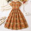 Ropa para niñas y niños de comercio exterior transfronterizo 2025 verano Europa y Estados Unidos nueva moda niños grandes holgada manga corta vestido estampado