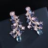 Aretes Europeos y Americanos Retro de Zafiro con Borlas ins Joyería Estilo Frío Aretes de Zirconia de Color Clip Largo para la Oreja