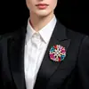 Broche de Corona de Flores Huecas 3D para Mujer, Pedrería de Ojo de Caballo de Siete Colores, Adorno de Pecho de Lujo Ligero para Trajes, Abrigos, Chalecos, Broche al por Mayor