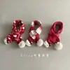 Bufanda de Punto Roja Navideña y de Año Nuevo para Niños, Calentador de Cuello Lindo con Pompón Cálido de Otoño e Invierno para Niños y Niñas, Bufanda Cruzada