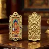 Exquisita Dorado Doble Cara Thangka Gahu Ocho Grandes Protectores Talismán Colgante de Buda Portátil