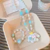 Acessórios Infantis Meninas Desenho Animado Princesa Conjunto de Colar e Pulseira com Contas Colar com Pingente de Menina Acessórios de Joias para Bebê