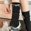 Meias felpudas estilo miu estilo ballet femininas de verão finas até o meio da panturrilha meias longas de bolinhas meias de panturrilha com laço até o meio da panturrilha
