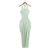 Vestido Largo Sexy sin Espalda Ajustado con Cuello en V Estilo Americano Falda de Cadera Estilo Vacacional Chica Caliente Gris Vestido de Cuello Niños Verano