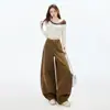 Jeans de Pierna Ancha de Tiro Alto Color Café Oscuro para Mujer, Corte Holgado, Adelgazantes, Pantalones Rectos con Caída, Pantalones de Longitud Completa