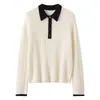 Suéter de Cachemir con Punto Trenzado para Mujer con Cuello de Color Contrastante, Diseño Elegante, Otoño/Invierno 2026, Abrigo Superior Suave y Versátil