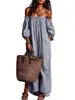 Vestido Longo Listrado Solto Amazon Verão Novo Cruzamento de Fronteira Moda Feminina Plus Size Manga Curta Tendência