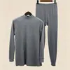 Conjunto de ropa interior térmica de algodón para hombre de mediana edad y ancianos, suéter de algodón completo con cuello medio alto, top y pantalón de punto cálido