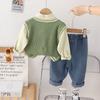 Meninos Bonito Terno de Manga Comprida 2024 Novo Outono Infantil Casual Estilo Ocidental Dinossauro Colete Conjunto de Três Peças Bebê Na Moda