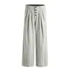 Pantalones Casuales de Rayas Verticales Vintage Estilo Old Money para Hombre, Marca de Moda, Diseño Plegado, Abotonados, Pantalones Rectos Sueltos de Pierna Ancha
