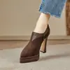 Botines para Mujer, Botines, Tacones Altos de Plataforma Impermeables, Nuevos Tacones Gruesos para Primavera y Otoño, Suelas Gruesas, Puntas Puntiagudas, Zapatos Planos de Boca Profunda, Zapatos Pequeños de Cuero para Mujer
