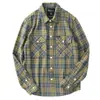 Camisa Xadrez Pastoral Retrô Japonesa para Homens, Estilo Fino de Primavera e Outono, Camisa de Flanela Escovada Artística Casual de Manga Longa