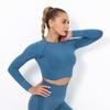 Gran Venta Celebridad de Internet Tejido sin Costuras Sexy Color Puro Top de Manga Larga Ropa de Yoga para Mujer Deportes Running Fitness Camiseta Transpirable