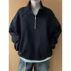 Sudadera Retro Americana con Media Cremallera y Cuello Alto para Hombre y Mujer, Primavera/Otoño Holgada Versátil Casual para Parejas