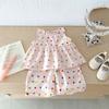 Conjunto Infantil de Bolinhas para Meninas 0-5 Anos Roupa Infantil Bebê Menina Saia Sem Mangas e Calças Conjunto de Duas Peças At124 Conjunto para Meninas Estilo Coreano