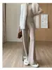 Pantalones de Punto con Abertura Estilo Perezoso Nuevo Estilo Otoño e Invierno para Mujer, Pantalones Casuales de Pierna Ancha Adelgazantes de Cintura Alta, Pantalones Rectos Ligeramente Acampanados de Longitud Completa