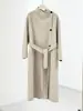 ES MODA Producto Nuevo de Invierno Estilo Hepburn Cuello Alto Solapa Asimétrica Abrigo Holgado Aura Abrigo de Lana Doble Faz Mujer