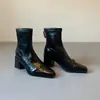 Botas Adelgazantes Retro Melanoides de Tacón Grueso Tacón Silencioso Punta Cuadrada Botines para Mujer Hebilla de Cinturón Estilo Versátil para Viajar