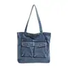 Bolsa de Ombro Única de Brim Versátil Retrô para o Dia a Dia Feminina 2026 Nova Bolsa Tote Leve de Grande Capacidade com Múltiplos Bolsos