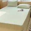 Juego de Sábana Bajera de Algodón Lavado, Protector de Colchón a Rayas y Cuadros Estilo Japonés de Tres Piezas, Cubre Cama Liso de Cobertura Total de Color Sólido