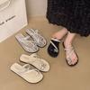 Pantuflas de Dedo con Pedrería y Suela Plana para Mujer, Nuevas de Moda Verano 2026 Sandalias Elegantes de Playa con Suela Suave