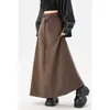 Toma real~ Falda de lana para mujer para otoño e invierno, diseño de línea A de cintura alta, adelgazante, elegante, con efecto de caída, falda larga con dobladillo amplio