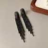 Pendientes de aguja súper brillantes plateados con lazo tachonado de diamantes, corazón en forma de abanico, borlas de gota de agua, pendientes de moda exagerados, pendientes versátiles para mujer