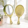 Espejo de Encaje Retro Electroplateado de Plástico, Espejo de Mano de Alta Estética, Espejo de Maquillaje Portátil, Espejo de Tocador Creativo Portátil Estilo Vintage
