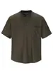 Camiseta de Manga Corta con Cuello Henry Disfrazado Nanxia para Hombre, Estilo Delgado de Verano Ropa para Hombre con Bolsillos, Camiseta Polo de Cuello en V de Seda Helada