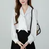 Camisa de Gasa Azul para Mujer 2026 Otoño Viaje al Trabajo Ropa Formal Top de Manga Larga Entrevista Atuendo Profesional Camisa