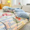 Juego de Cama de Invierno de Cuatro Piezas con Forro de Felpa de Algodón, Funda de Edredón de Terciopelo de Leche de Algodón Puro, Funda de Edredón Individual de Franela de Terciopelo Coral para Niños