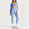 Conjunto de roupa de yoga sem costas com mangas compridas e ajuste transfronteiriço, top esportivo de manga comprida, conjunto feminino de calças de fitness para esportes ao ar livre de secagem rápida