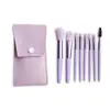Conjunto de 8 Mini Pincéis de Maquiagem Macaron Portátil Pincel de Maquiagem de Cerdas Macias Ferramenta de Beleza Pincel com Capa de Bolsa de Couro