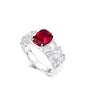 Anel Elegante e Simples de Safira, Diamante de Alto Carbono Versátil, Corindo Vermelho, Espinélio Azul, Anel Quadrado com Cantos Arredondados para Mulheres