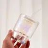 Taza de Bambú con Junta Láser Colorida al por Mayor, Taza de Vidrio con Popote, Taza de Café de Alta Temperatura Resistente de Moda, Taza de Regalo, Taza de Agua