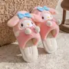 Pantuflas de Algodón de Invierno Sanrio Estilo Familiar Kuromi Melody Dibujos Animados Femeninas Cálidas Antideslizantes Hogar Familia Lindas
