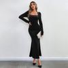 Otoño e Invierno 2026 Ropa Femenina Transfronteriza Europea y Americana Ceñida de Cadera Manga Larga Terciopelo Cola de Pez Vestido Largo Vestido de Fiesta Banquete Verano