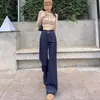 Pantalones de mezclilla estilo Hong Kong para mujer, modernos, forrados de polar, nuevos para otoño e invierno 2026, corte slim fit, acampanados, color azul y blanco, pantalones de pierna recta modernos