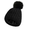 Gorro de Punto Suave para Adultos Transfronterizo, Gorro sin Visera Invertido, Gorro de Bola de Pelo Forrado de Satén, Gorro de Punto Cálido sin Etiqueta