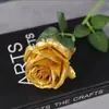 Rosa Artificial Dorada Tallo Verde Único Rosa Brillante Dorado Decoración de Boda Arreglo Floral Adornos